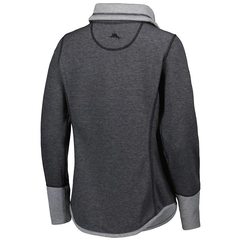 Women's Tommy Bahama Heathered Black New Orleans Saints Sport Sun Fade Full-Zip Sweatshirt