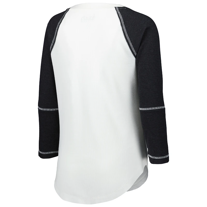 Women's Touch White/Black New Orleans Saints Rebel Raglan Tri-Blend 3/4-Sleeve Lace-Up V-Neck T-Shirt