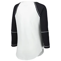 Women's Touch White/Black New Orleans Saints Rebel Raglan Tri-Blend 3/4-Sleeve Lace-Up V-Neck T-Shirt