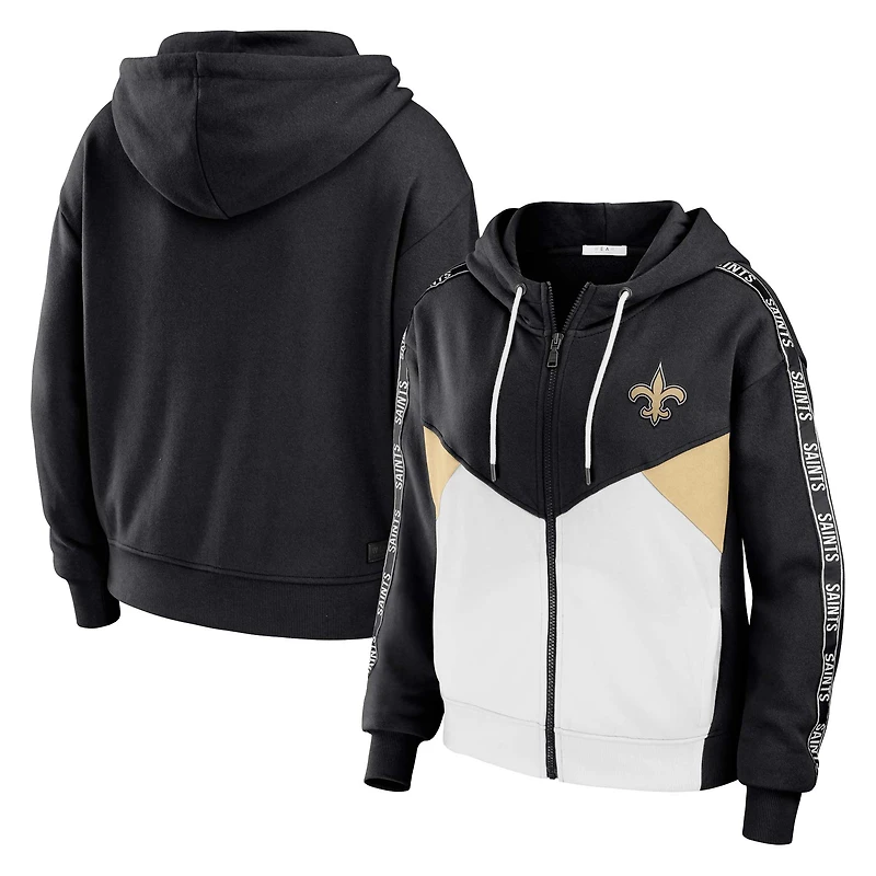 Sweat à capuche zippé blocs de couleurs noir/blanc grande taille pour femme WEAR by Erin Andrews des New Orleans Saints