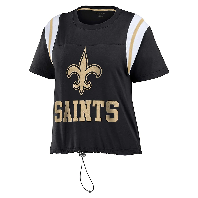 Women's WEAR by Erin Andrews Black New Orleans Saints Cinched Colorblock T-Shirt
