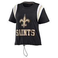 Women's WEAR by Erin Andrews Black New Orleans Saints Cinched Colorblock T-Shirt