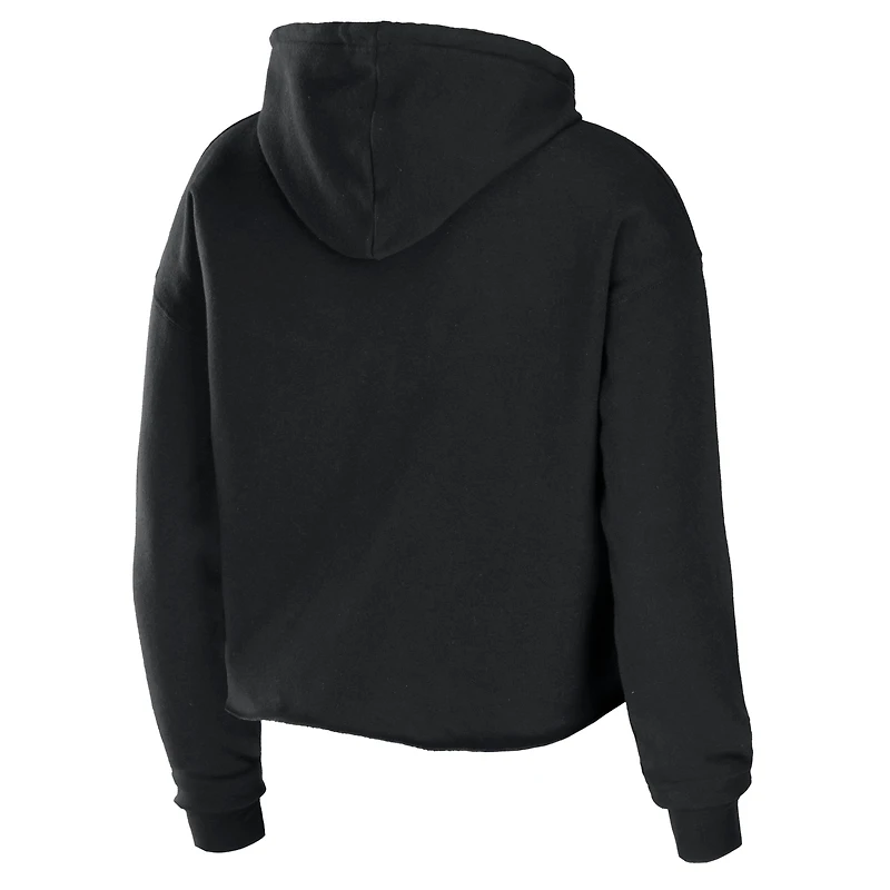 Women's WEAR by Erin Andrews Black New Orleans Saints Cropped Sponge Fleece Pullover Hoodie