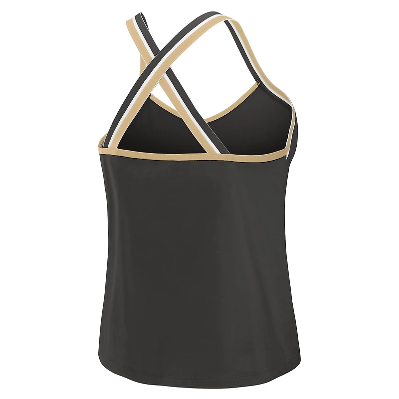 Women's WEAR by Erin Andrews Black New Orleans Saints Cross Strap Tri-Blend Tank Top