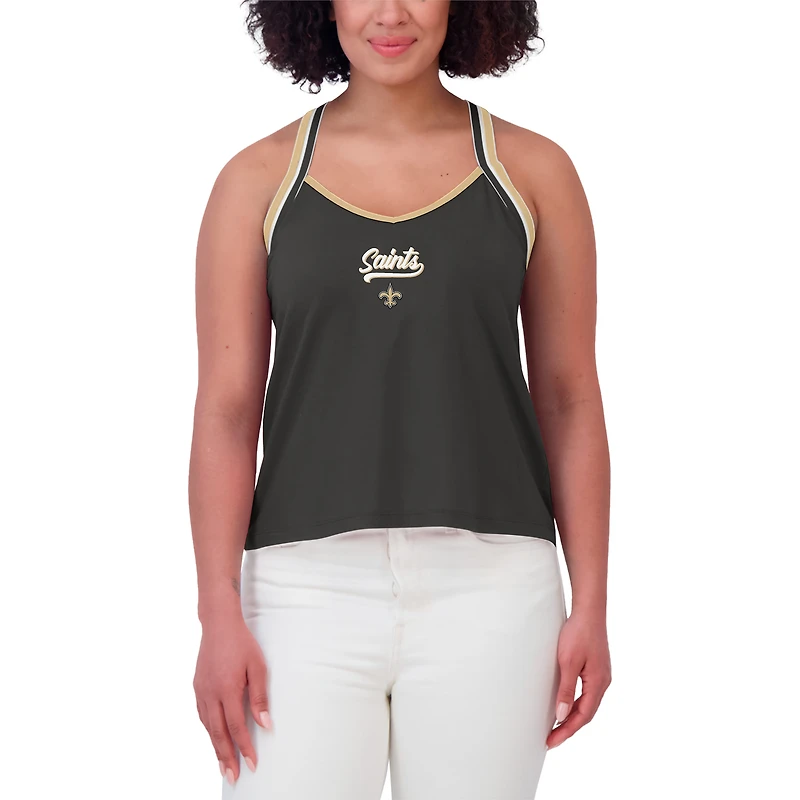 Débardeur noir à bretelles croisées Tri-Blend pour femme WEAR by Erin Andrews des New Orleans Saints