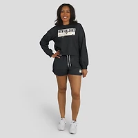 Women's WEAR by Erin Andrews Black New Orleans Saints Heavy Rugby Jersey Long Sleeve T-Shirt & Shorts Lounge Set