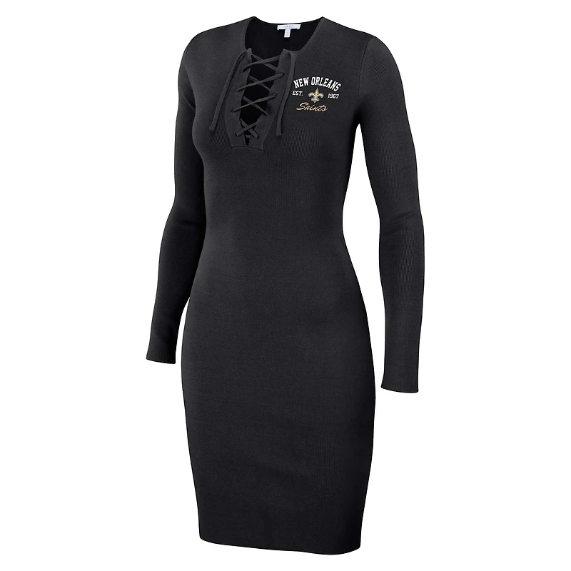 Robe à manches longues et lacets noire New Orleans Saints pour femme WEAR by Erin Andrews
