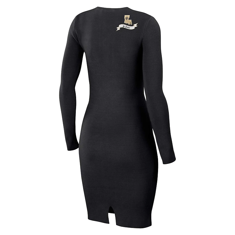 Robe à manches longues et lacets noire New Orleans Saints pour femme WEAR by Erin Andrews