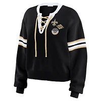 Women's WEAR by Erin Andrews Black New Orleans Saints Lace-Up Pullover Sweatshirt