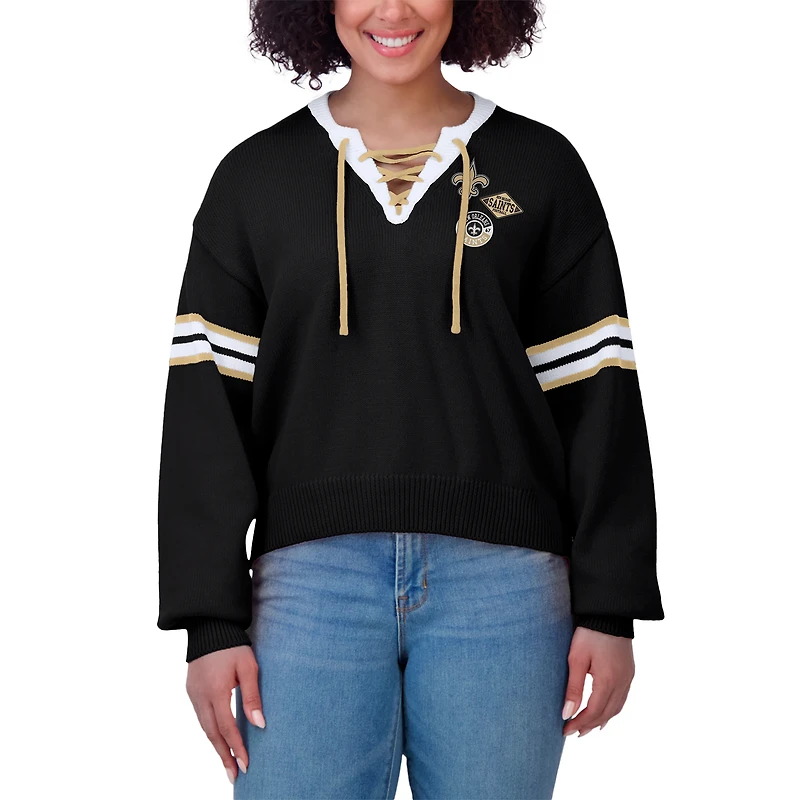 Pull à lacets noir New Orleans Saints pour femme WEAR by Erin Andrews