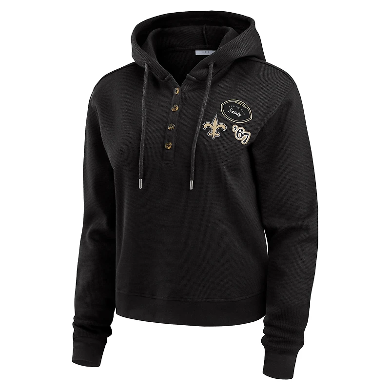 Women's WEAR by Erin Andrews Black New Orleans Saints Plus Waffle Hoodie Pullover Top