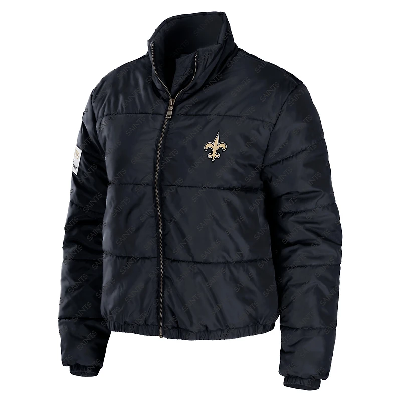 WEAR by Erin Andrews - Veste courte matelassée noire New Orleans Saints pour femme