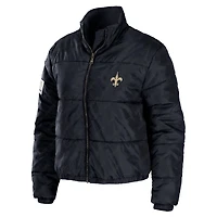 WEAR by Erin Andrews - Veste courte matelassée noire New Orleans Saints pour femme