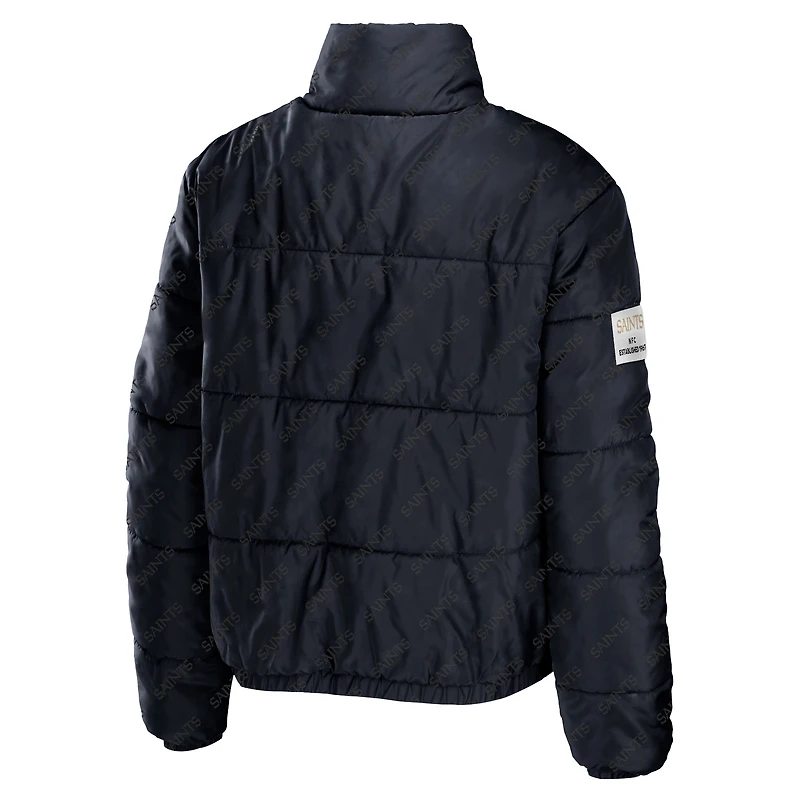 WEAR by Erin Andrews - Veste courte matelassée noire New Orleans Saints pour femme