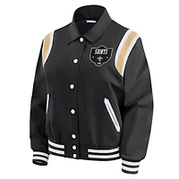 Women's WEAR by Erin Andrews Black New Orleans Saints Varsity Lightweight Full-Snap Jacket