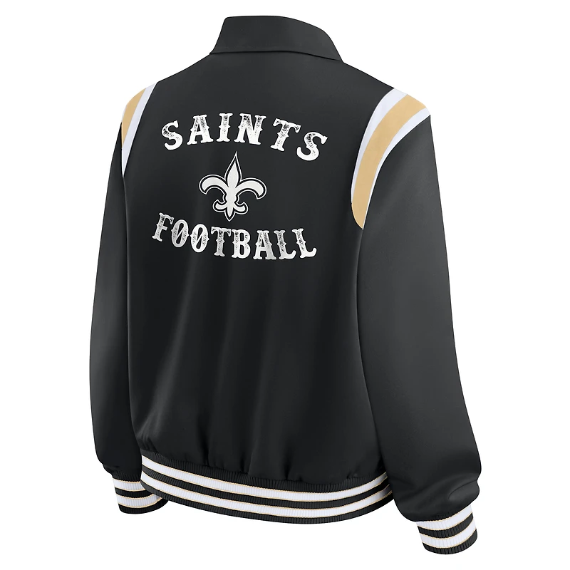 Women's WEAR by Erin Andrews Black New Orleans Saints Varsity Lightweight Full-Snap Jacket