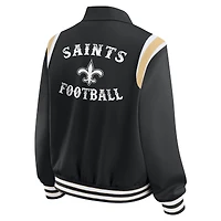 Women's WEAR by Erin Andrews Black New Orleans Saints Varsity Lightweight Full-Snap Jacket