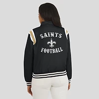 Women's WEAR by Erin Andrews Black New Orleans Saints Varsity Lightweight Full-Snap Jacket