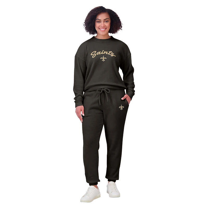 Women's WEAR by Erin Andrews Cream New Orleans Saints Knitted Tri-Blend Long Sleeve T-Shirt & Pants Lounge Set