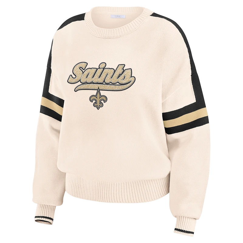 Women's WEAR by Erin Andrews Cream New Orleans Saints Stripe Pullover Sweater