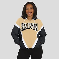 Coupe-vent à capuche entièrement zippé et froissé rétro des Saints de la Nouvelle-Orléans doré/noir pour femme par Erin Andrews