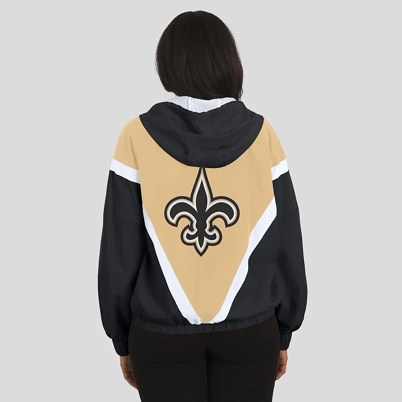 Women's WEAR by Erin Andrews Gold/Black New Orleans Saints Retro Crinkle Full-Zip Hoodie Windbreaker