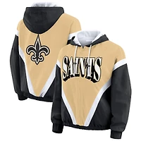Women's WEAR by Erin Andrews Gold/Black New Orleans Saints Retro Crinkle Full-Zip Hoodie Windbreaker