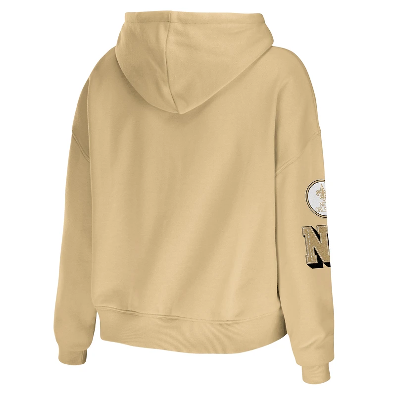 Women's WEAR by Erin Andrews Gold New Orleans Saints Plus Modest Cropped Pullover Hoodie