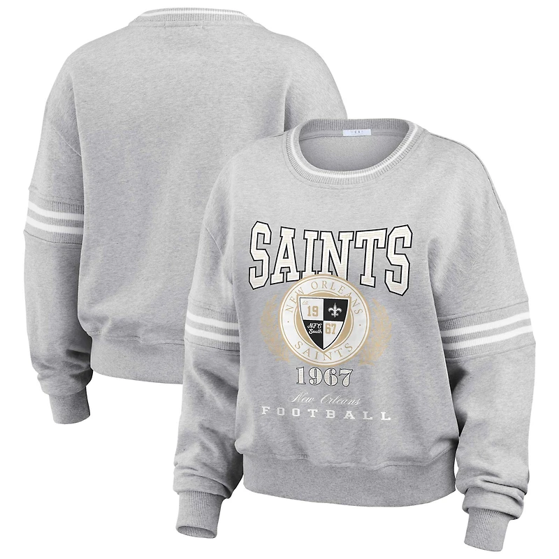Women's WEAR by Erin Andrews Heather Gray New Orleans Saints Cropped Pullover Sweatshirt