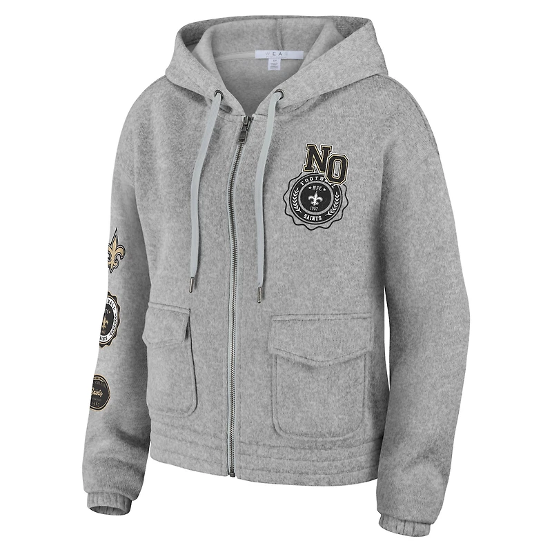 Sweat à capuche zippé pour femme WEAR by Erin Andrews Heather Grey New Orleans Saints