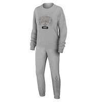 Women's WEAR by Erin Andrews  Heather Gray New Orleans Saints Plus Knitted Tri-Blend Long Sleeve T-Shirt & Pants Lounge Set