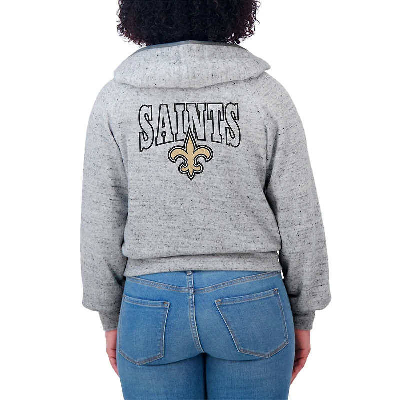 Women's WEAR by Erin Andrews  Heather Gray New Orleans Saints Speckled Fleece Cropped Full-Zip Hoodie