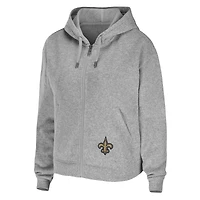 Sweat à capuche zippé gris chiné pour femme WEAR by Erin Andrews de l'équipe des New Orleans Saints