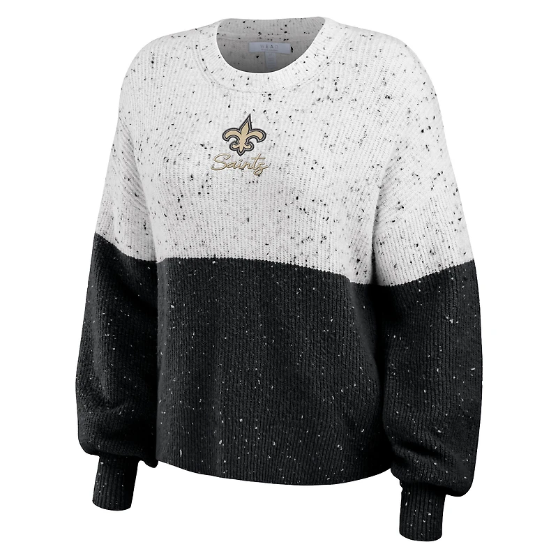 Pull court léger à blocs de couleurs blanc/noir New Orleans Saints pour femme WEAR by Erin Andrews