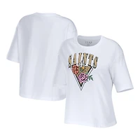 Women's WEAR by Erin Andrews White New Orleans Saints Boxy Floral Cropped T-Shirt