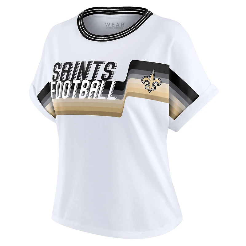 Women's WEAR by Erin Andrews White New Orleans Saints Cropped Center Stripe Dolman T-Shirt