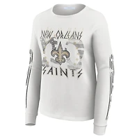 Women's WEAR by Erin Andrews  White New Orleans Saints Graphic Waffle Long-Sleeve T-Shirt