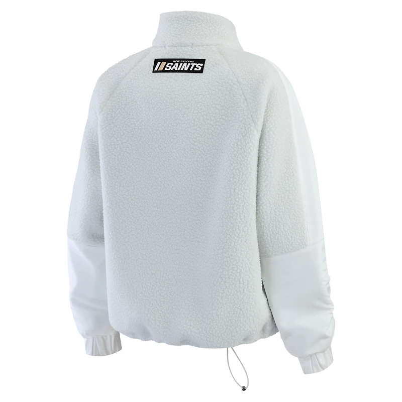 Veste polaire blanche à demi-zip pour femme WEAR by Erin Andrews des Saints de la Nouvelle-Orléans