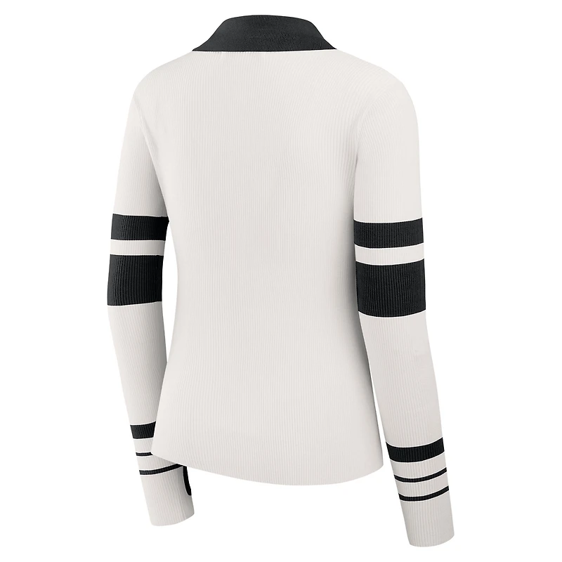 Women's WEAR by Erin Andrews White New Orleans Saints Ribbed Henley Polo Sweater