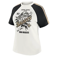 T-shirt raglan blanc à rayures et manches pour femme WEAR by Erin Andrews, motif New Orleans Saints