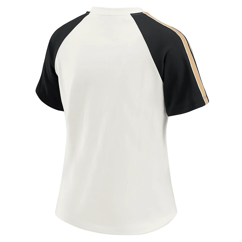 T-shirt raglan blanc à rayures et manches pour femme WEAR by Erin Andrews, motif New Orleans Saints