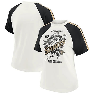 T-shirt raglan blanc à rayures et manches pour femme WEAR by Erin Andrews, motif New Orleans Saints