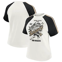 T-shirt raglan blanc à rayures et manches pour femme WEAR by Erin Andrews, motif New Orleans Saints