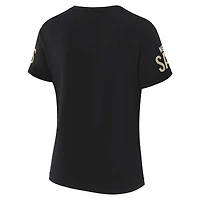 Women's WEAR by Erin Andrews x Gracie Hunt Black New Orleans Saints Draft Me Lace-Up T-Shirt