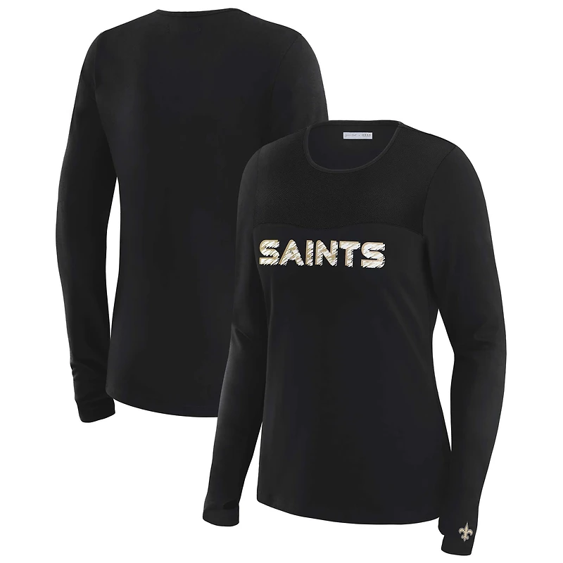 T-shirt à manches longues et empiècement en maille noire New Orleans Saints pour femme WEAR by Erin Andrews x Gracie Hunt