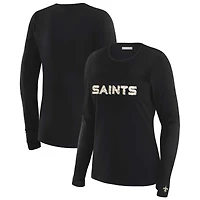 T-shirt à manches longues et empiècement en maille noire New Orleans Saints pour femme WEAR by Erin Andrews x Gracie Hunt