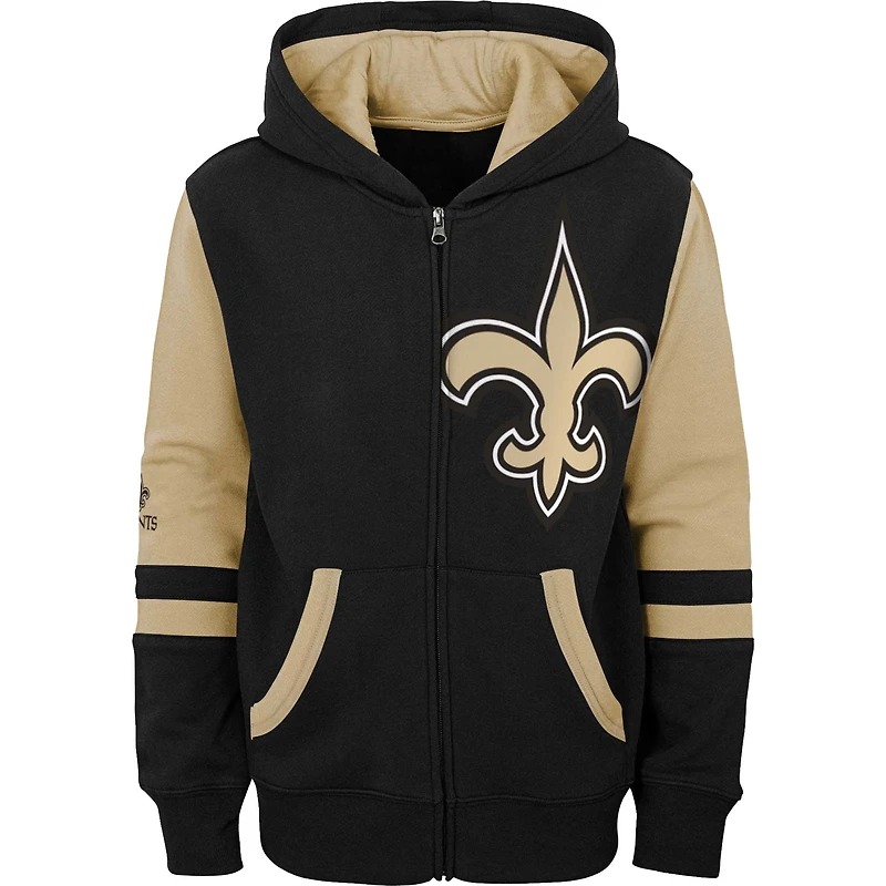 Youth Black New Orleans Saints Colorblock Full-Zip Hoodie