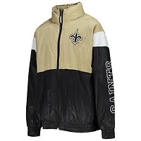 Coupe-vent à capuche glissière complète pour Junior New Orleans Saints Goal Line Stance or/noir