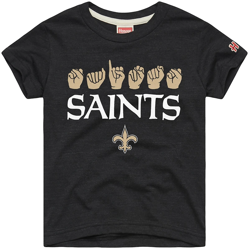 Youth Homage Charcoal New Orleans Saints Love Sign x ASL 2.0 Tri-Blend T-Shirt