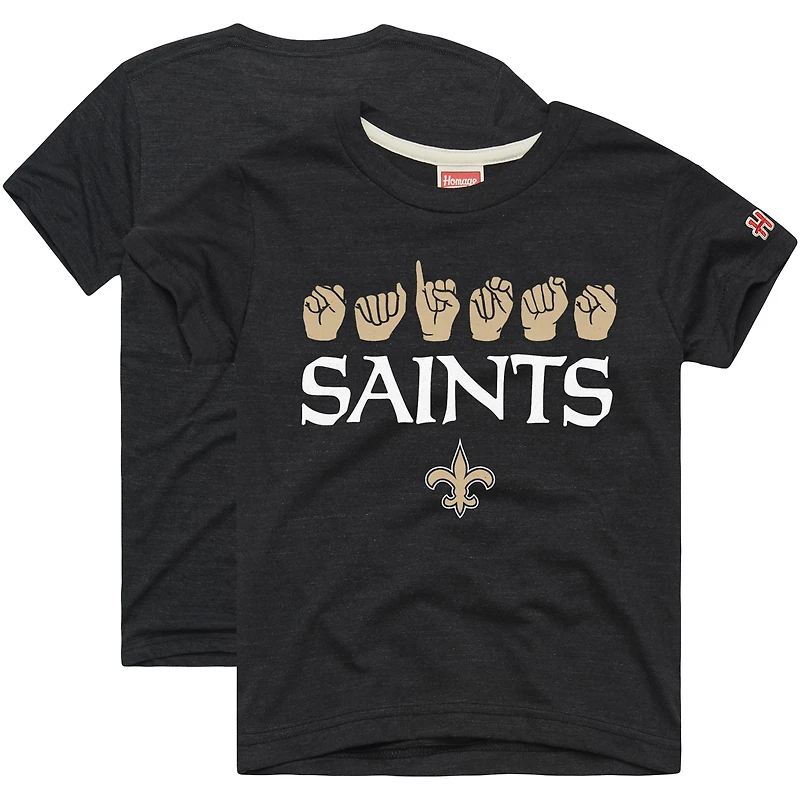 T-shirt Youth Homage Charcoal New Orleans Saints Love Sign x ASL 2.0 Tri-Blend